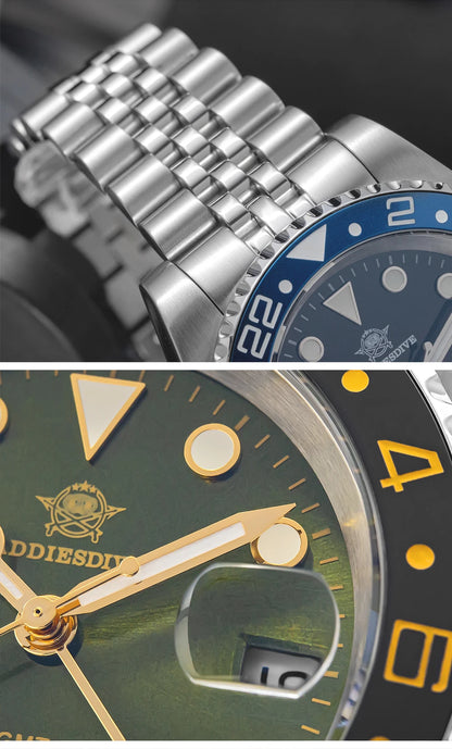 ADDIESDIVE Watch For Men Quartz GMT 20Bar Waterproof BGW9 Super Luminous 316L Stainless Steel Ceramic Bezel Watch