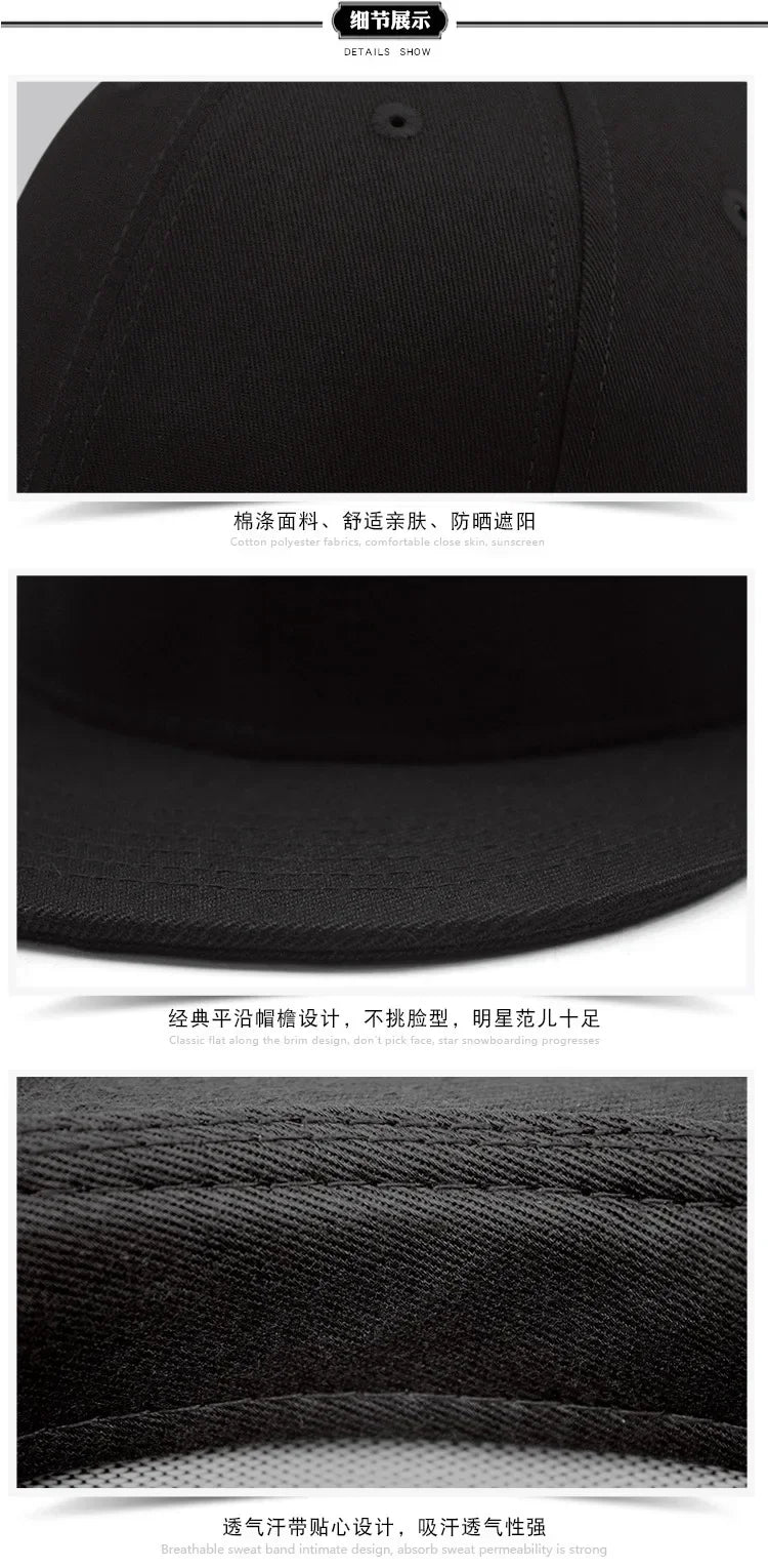 Big Bone Man Plus Size Baseball Caps Adult Flat Peak Hip Hop Fitted Hat Men Women Large hats Snapback Cap size 6 3/4 to 8