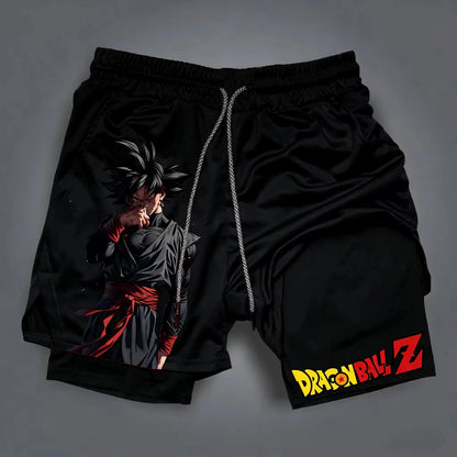 Pantalones cortos de moda con estampado de dragón y Goku del anime, de doble capa, lo último en primavera y verano: pantalones deportivos holgados y transpirables para hombre.