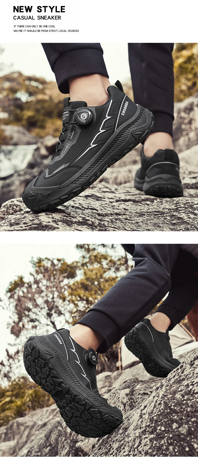Rotary Buckle Men's Trekking Sneakers Outdoor Platform Hiking Shoes Comfortable Non-Slip Climbing Walking Shoes for Men
