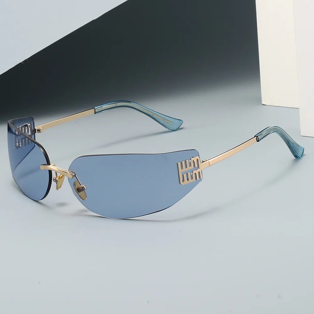 Ochelari de soare de lux pentru femei, fără ramă, cu lentile curbate, pentru protecția ochilor și protecție solară, potriviți pentru călătorii și drumeții – Gafas