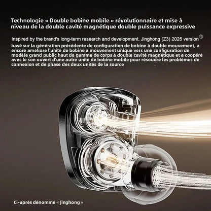 Zhulinniao JingHong Z3 2025 High-Fidelity In-Ear HiFi Earphones Dual Dynamic Drivers Metal Music Monitor Customizable Audio