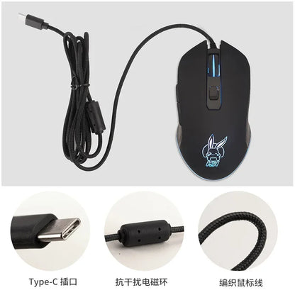 Färgstark lysande USB-C-mus med ljudavstängning för bärbar dator med Type-C – gamingmus