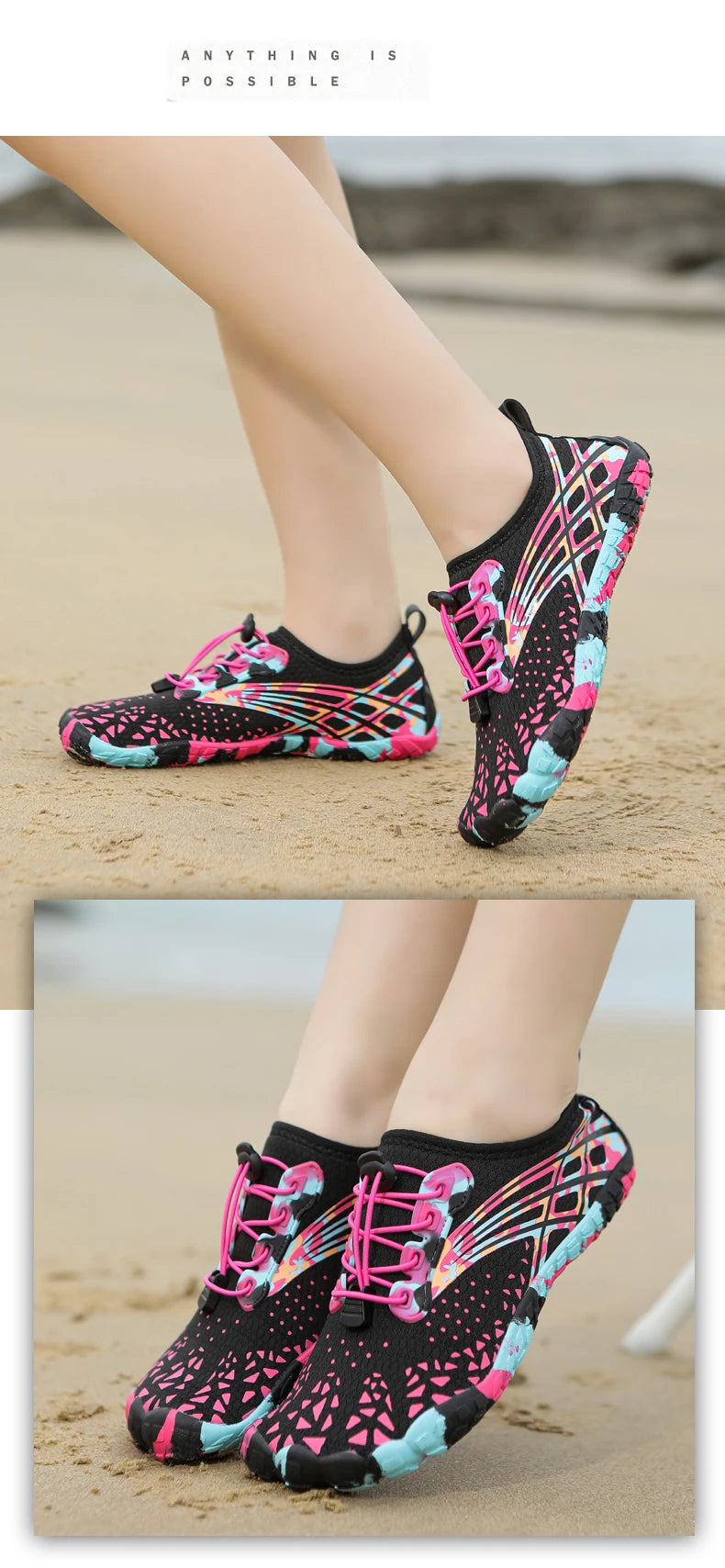 Quick Drying Aqua Shoes Women’s Water Shoes Swimming Barefoot Five Fingers Aqua Shoes Colorful Beach Seaside Light Sneakers