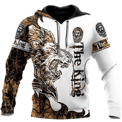 Moda Otoño: sudaderas con capucha con estampado de león y lobo, piel de tigre blanco en 3D por toda la prenda, sudadera de hombre, chaqueta unisex con cremallera, chaqueta informal