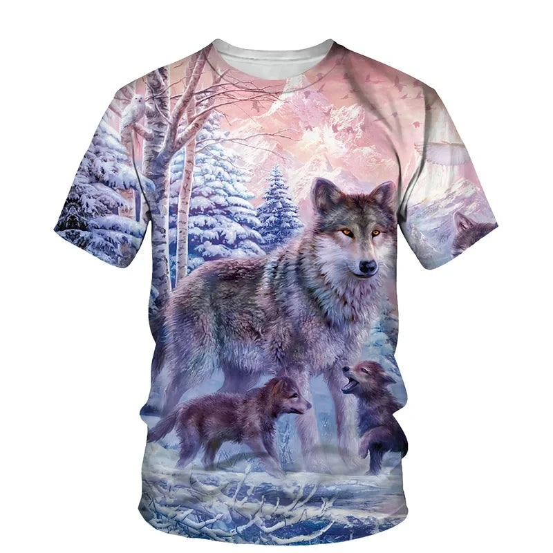 Dierenpatroon met wolf, 3D-print, heren-T-shirt met ronde hals, modieuze T-shirts, casual, korte mouwen, oversized, Y2K, Harajuku, unisex-kleding