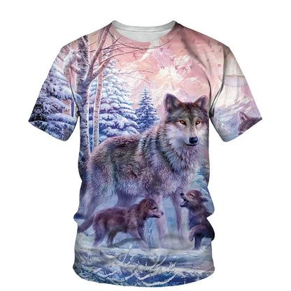 Dierenpatroon met wolf, 3D-print, heren-T-shirt met ronde hals, modieuze T-shirts, casual, korte mouwen, oversized, Y2K, Harajuku, unisex-kleding