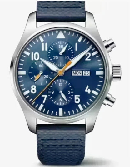 Premium 2026 Men's 43mm Pilot Le Petit Blue Automatic Mechanical Watch Luxury Brown Leather Stainless Steel Strap Business