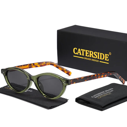 CATERSIDE Retro Oval Sunglasses for Women Men Tr Frame Acetate Pin Leg Polarized UV400 Protection Fashion Cat Eye Sun Glasses