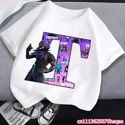 New Fortnites Kids T-shirts Cartoon Letter Graphic T-shirts Boys Girls Summer Casual Sports Short Sleeves Tops Children Clothing