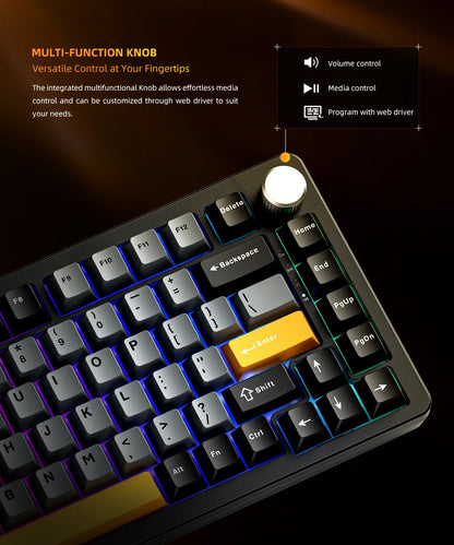 Machenike K600-B82W Mechanical Keyboard Tri-Modes Gasket Mounted 75% ANSI Layout RGB Backlit Wireless Gaming Keyboard