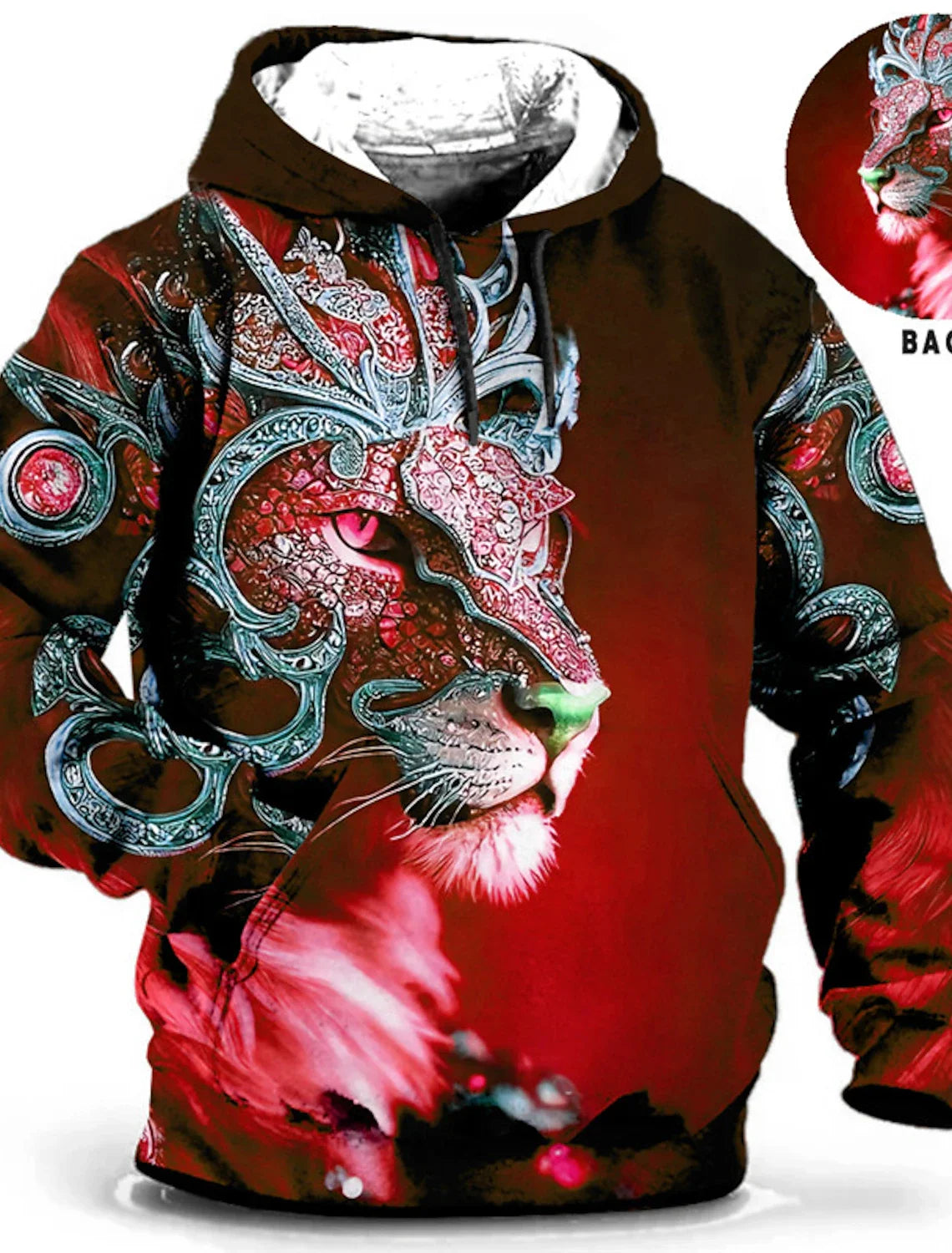 Unisex-Hoodie für Herren – modischer Pullover-Hoodie mit Kapuze, Animal-Print Wolf, Löwe, Drache und Tiger, 3D-Druck, lässiger Alltagshoodie