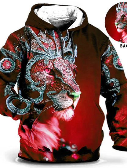 Unisex-Hoodie für Herren – modischer Pullover-Hoodie mit Kapuze, Animal-Print Wolf, Löwe, Drache und Tiger, 3D-Druck, lässiger Alltagshoodie