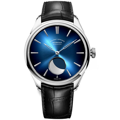 Borman Men's Automatic Watches, Luxury Moon Phase Mechanical Wristwatch, Fashionable 50M Waterproof with Sapphire Leather Strap