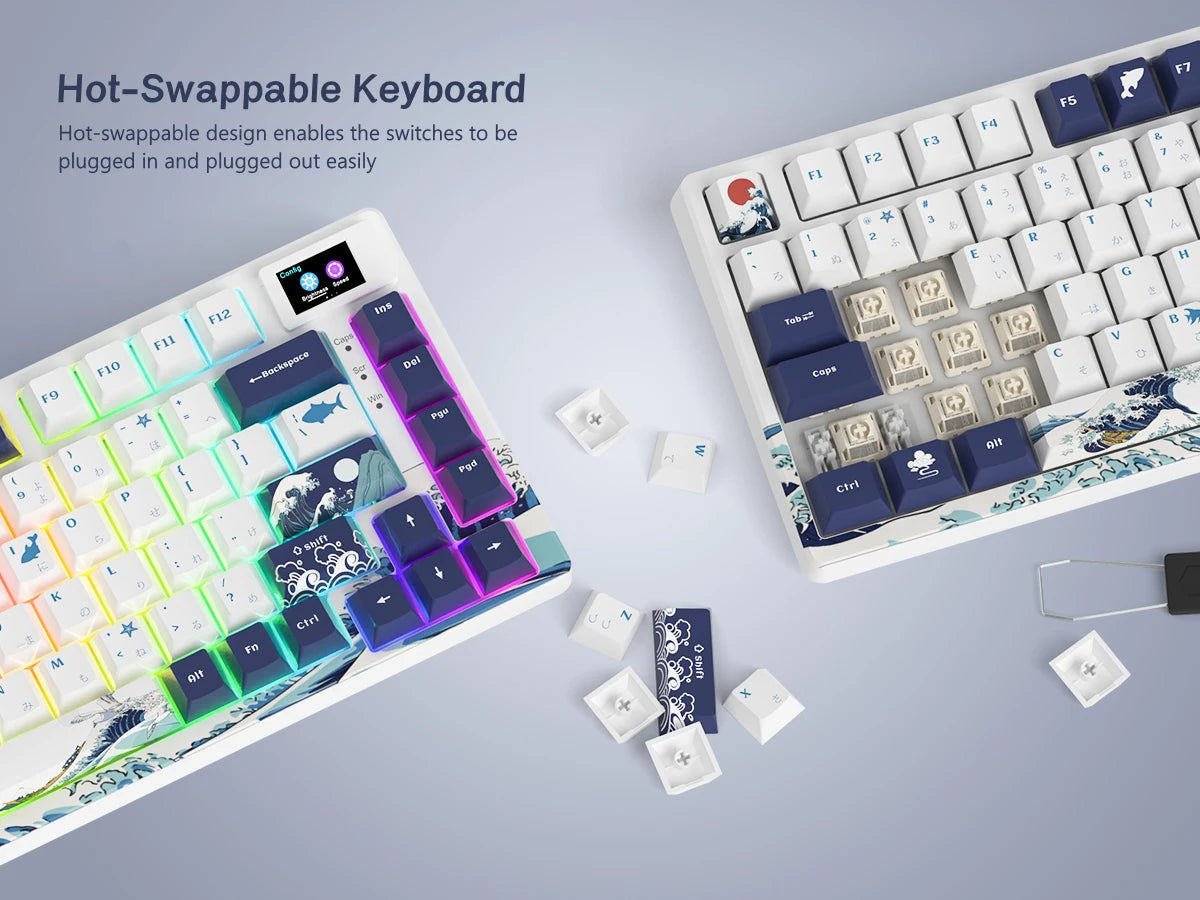 womier SK80 Gasket Mounted Mechanical Keyboard 81 Key Gamer Keyboard 75% Hot Swap RGB Gaming Keyboard with Smart Display for PC