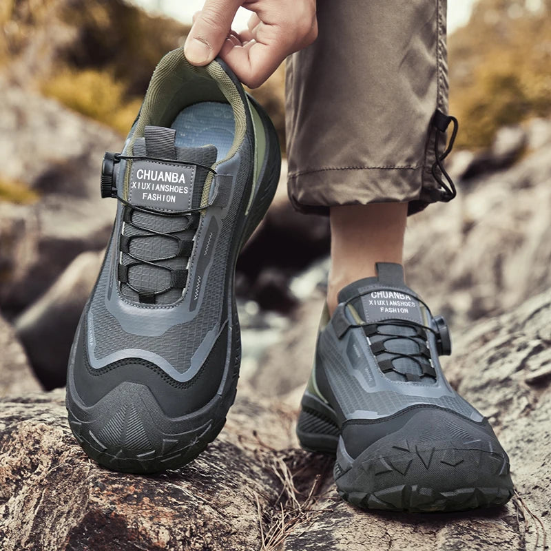Rotary Buckle Men's Trekking Sneakers Outdoor Platform Hiking Shoes Comfortable Non-Slip Climbing Walking Shoes for Men