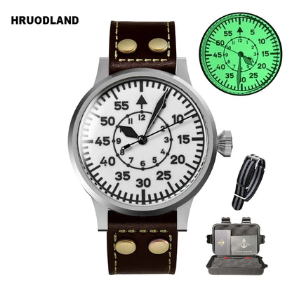 Hruodland 2025 New Pilot Men's Automatic Mechanical Watch PT5000 Sapphire Luminous C3 Stainless Steel Waterproof 10Bar Watch