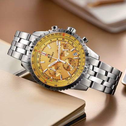 Pánské hodinky BERNY Aviation – křemenný chronograf s datem, safírovým sklem a ultraluminiscenční vrstvou – elegantní hodinky luxusní značky