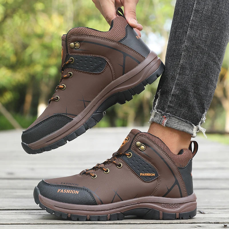 Retro Men’s Hiking Boots for Spring and Autumn, Comfortable Breathable Anti-Slip Hiking Shoes, Outdoor Camping Waterproof Work Shoes, Sizes 39-46