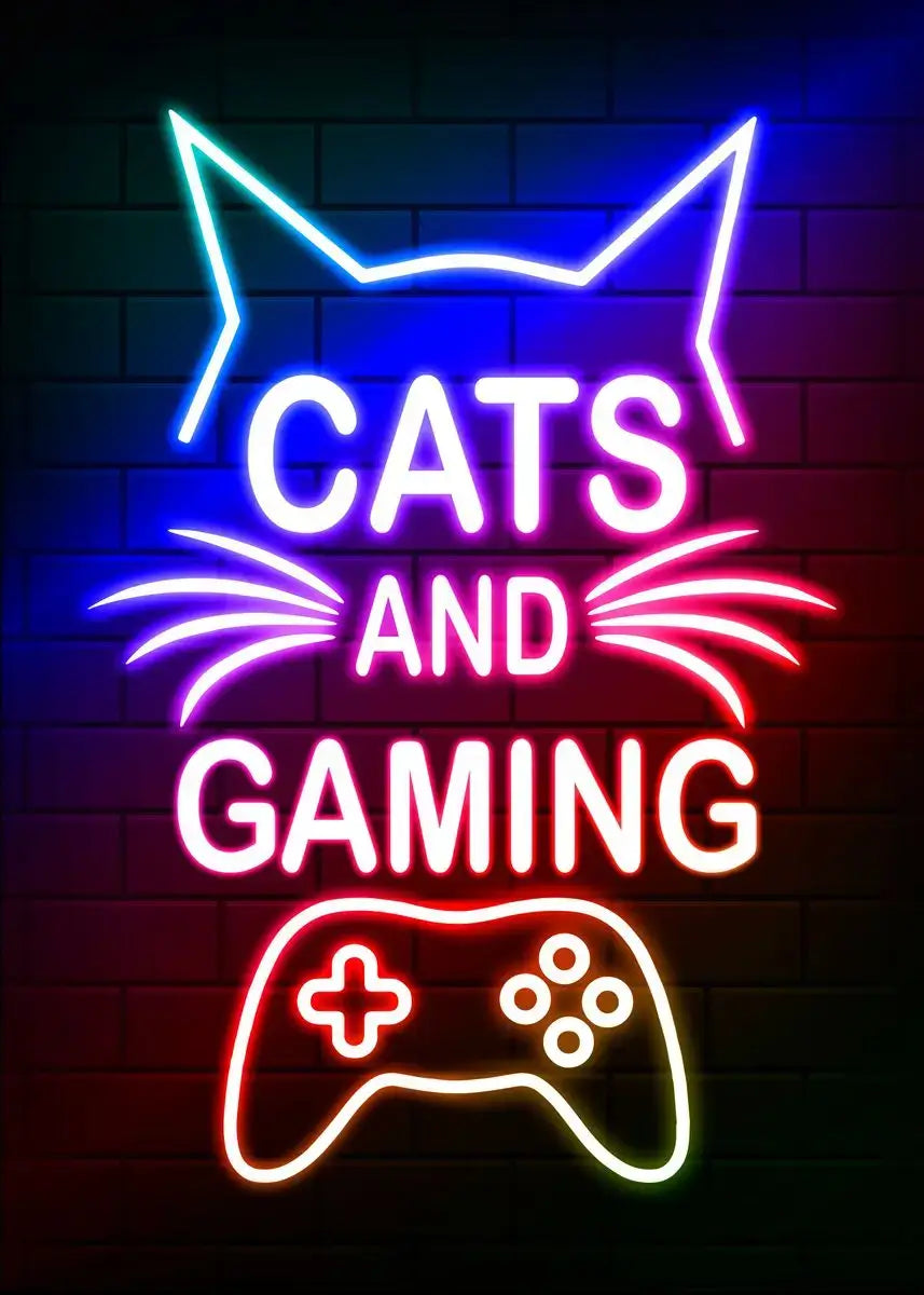 Poster „Nordic Cat and Gaming Controller Quotes“ – moderne Leinwandmalerei als Wandkunst und Wandbild für die Zimmerdekoration von Gamer-Jungen und -Mädchen (nicht Neon)