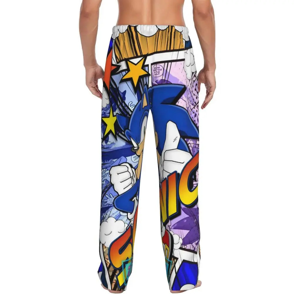 Pantalones de pijama personalizados para hombre con estampado «Soniced», con motivo de erizo, ropa de dormir, pantalones de estar por casa con bolsillos