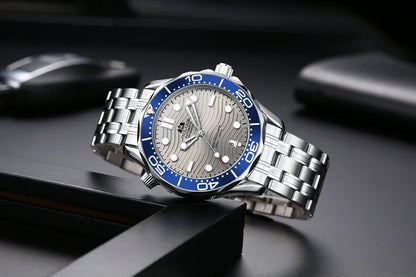 Automatic Mens Watch Mechanical Self Wind Movement Stainless Steel Casual Yellow Gold Silver Blue Master Wave Fashion Watches