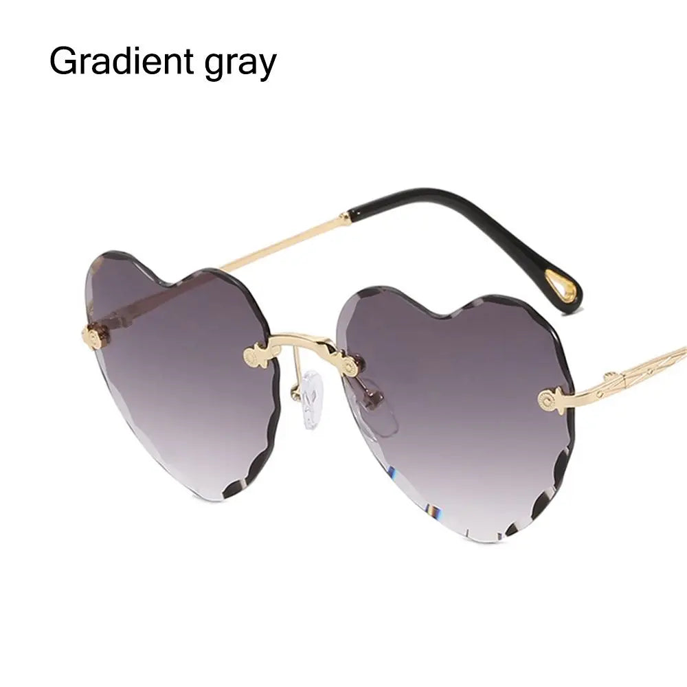 Ochelari de soare în formă de inimă, cu ramă metalică fără ramă, lentile degradate, ochelari de soare „Love Heart” pentru femei, protecție UV400