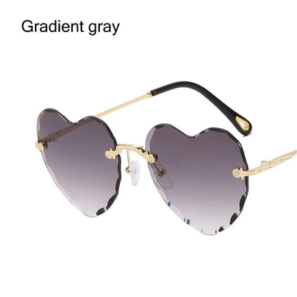 Ochelari de soare în formă de inimă, cu ramă metalică fără ramă, lentile degradate, ochelari de soare „Love Heart” pentru femei, protecție UV400
