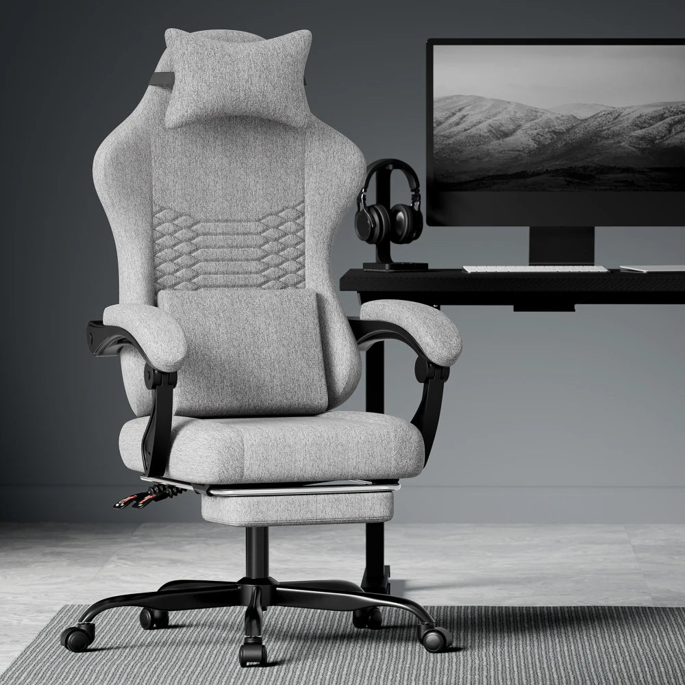 Gaming Chair Fabric Office Chair, Massage Gaming Chair with Headrest, Ergonomic Racing Gaming Seat with Footrest, for Relaxing
