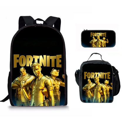 Fortnite Anime Character New Backpacks Cartoon Battle Royale Student 3-piece Set Book Bag Meal Box Pen Bag Anime Gifts