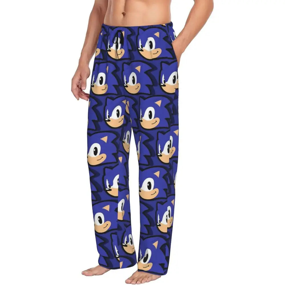 Pantalones de pijama personalizados para hombre con estampado «Soniced», con motivo de erizo, ropa de dormir, pantalones de estar por casa con bolsillos