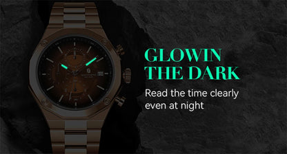 SAPPHERO Roségouden herenhorloge, modieus luxe horloge, roestvrijstalen horloge, waterdicht tot 50 m, herenhorloge, nieuwjaarscadeaus
