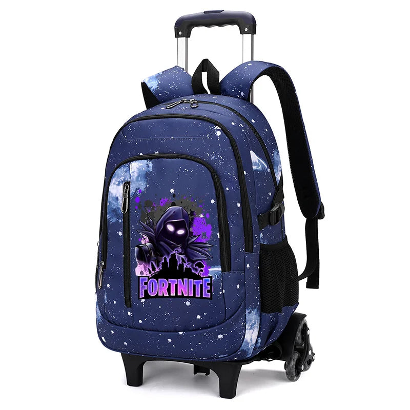 Fortnite 2 in 1 Trolley Backpack Starry Sky Print Large Capacity Waterproof Laptop Bag Stair Climbing Design Student Schoolbag