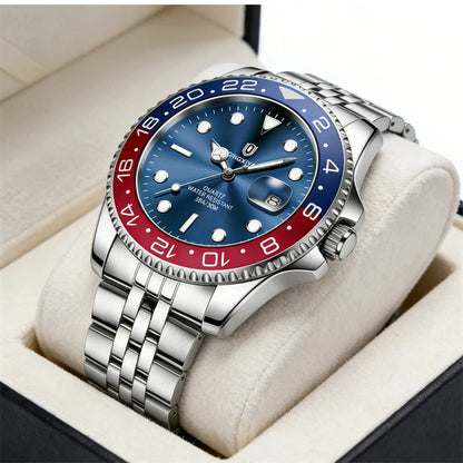 QINGXIYA Luxe herenhorloges met kwartsmechanisme, roestvrij staal, waterdicht, verlicht, datumweergave, herenpolshorloge, reloj hombre