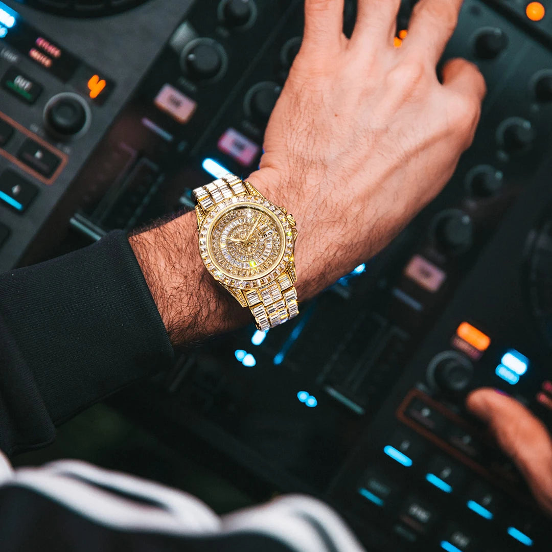 Full Iced Out Watches For Men Luxury Handmade Mosaic Diamond Silver Steel Watch Fashion Hip Hop Silver Automatic Date Male Clock