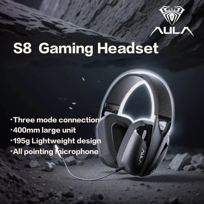 AULA S8 Gaming Headset Triple-Mode Wireless Bluetooth 5.3 Gaming Headset with Detachable Microphone, Lightweight Gaming Headset for PC, PS5, Switch & Mobile