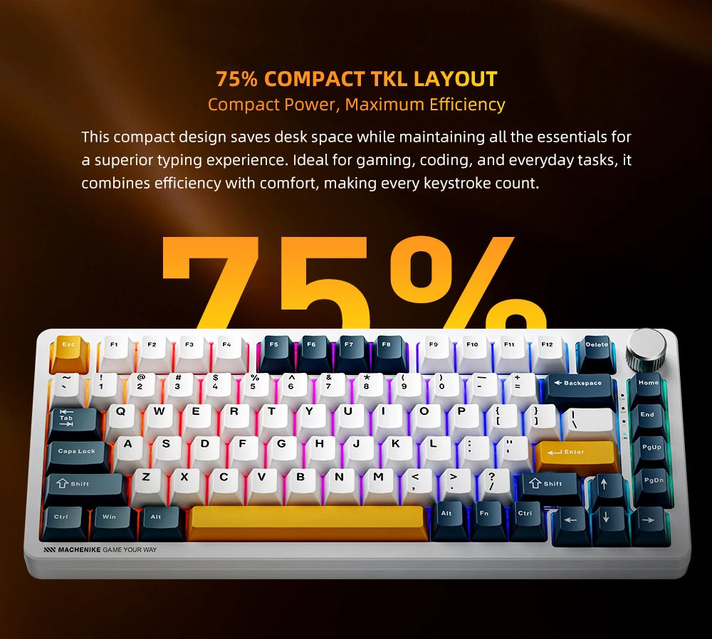 Machenike K600-B82W Mechanical Keyboard Tri-Modes Gasket Mounted 75% ANSI Layout RGB Backlit Wireless Gaming Keyboard