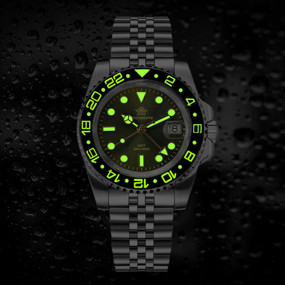 ADDIESDIVE Watch For Men Quartz GMT 20Bar Waterproof BGW9 Super Luminous 316L Stainless Steel Ceramic Bezel Watch