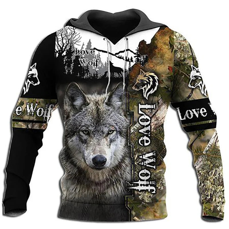 Moda primavera-otoño: sudaderas con capucha para hombre con estampado 3D de lobos por toda la prenda, sudaderas unisex, jerséis, chaquetas informales y abrigos de estilo urbano, talla 4XL