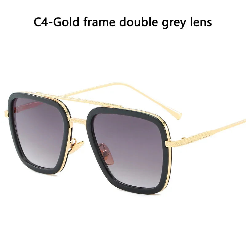 Sun Glasses Fashion Square frame Tony Stark Style Women Sunglasses Men Square Brand Design Sun Glasses Oculos Retro Male Iron