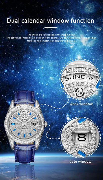【START】Gypsophila Men's Watch Official Authentic Diamond Watch Waterproof Automatic Mechanical Watch Date Week Function