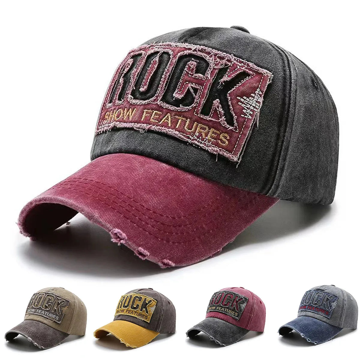Baseballkappe aus Baumwolle mit „ROCK“-Stickerei für Damen und Herren – Snapback-Kappe für Outdoor-Sport und als Sonnenhut
