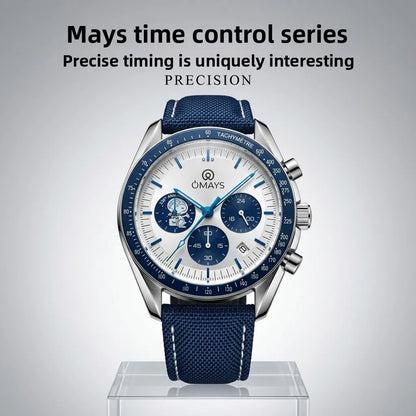 OMAYS Men's Luxury Sport Watch, 50th Anniversary Edition, Blue Nylon Band, Chronograph Quartz Wristwatch