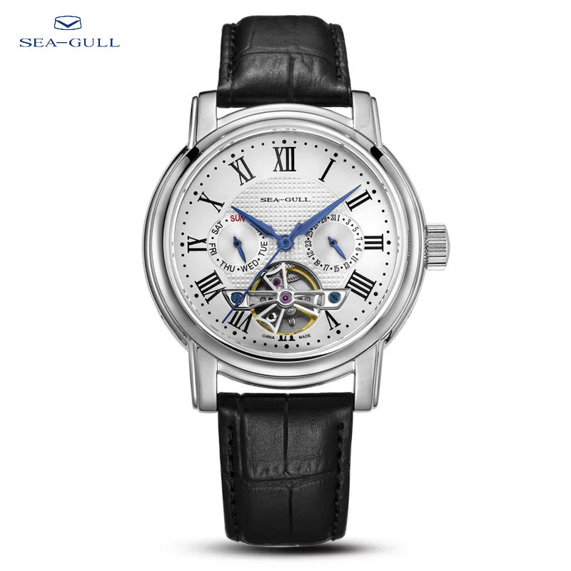 2025 New Seagull Men's Watch Automatic Mechanical Wristwatch Multi-Function Hollow Flywheel Business Simple Watch D819.622