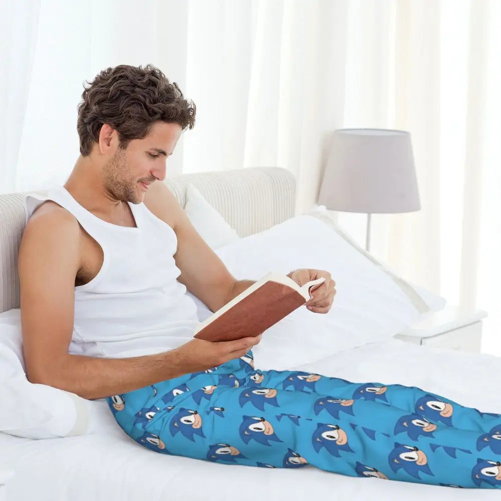 Pantalones de pijama personalizados para hombre con estampado «Soniced», con motivo de erizo, ropa de dormir, pantalones de estar por casa con bolsillos