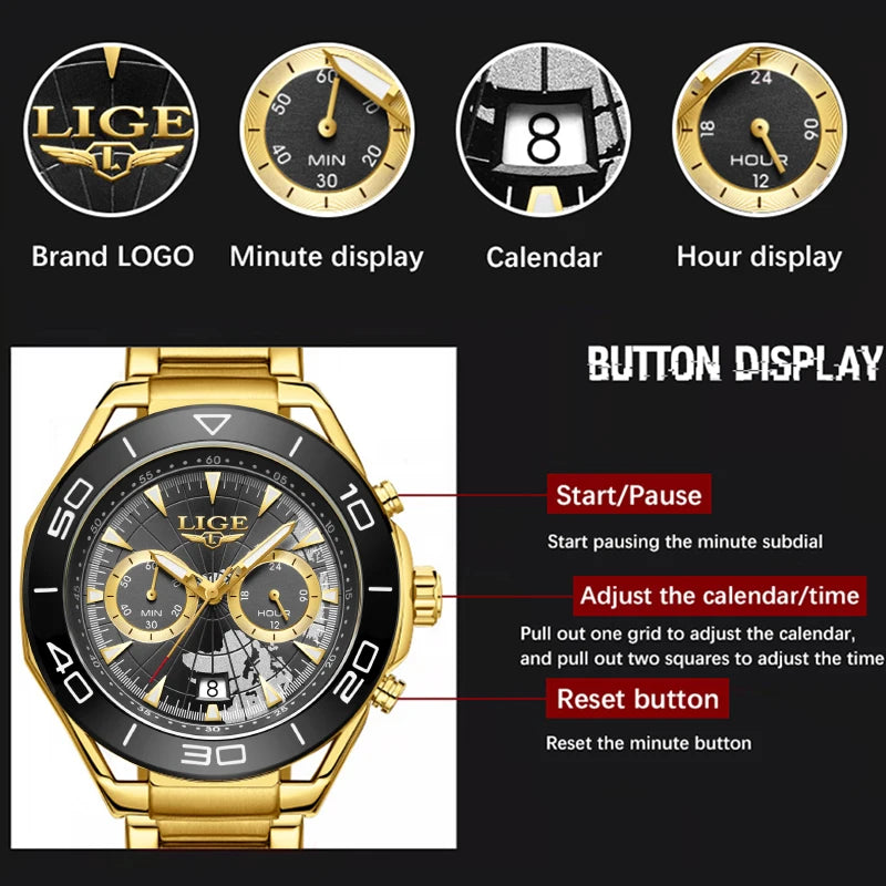 LIGE Luxe herenhorloges Casual zakelijk horloge Herenmode Waterdicht Militair herenhorloge met kwarts Montre Homme