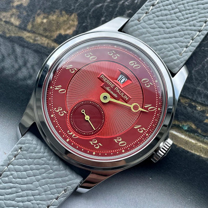 Spot goods NEW Pierre Paulin Jumping Hour Men Watch Salmon Dial Automatic St17 Mechanical Watch Vintage Date Window 38mm