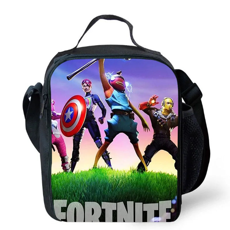 Fortnite Cartoon Lunch Bag for Boys Girls Unisex Reusable Insulated Lunch Box Portable Handbag Large Capacity for School Picnic