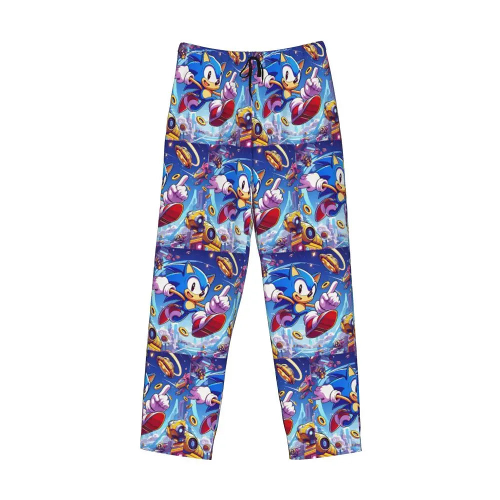 Pantalones de pijama personalizados para hombre con estampado «Soniced», con motivo de erizo, ropa de dormir, pantalones de estar por casa con bolsillos