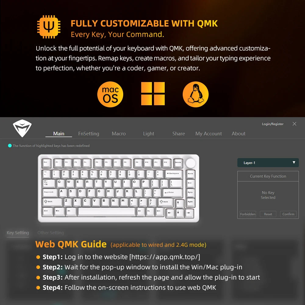 Machenike K600-B82W Mechanical Keyboard Tri-Modes Gasket Mounted 75% ANSI Layout RGB Backlit Wireless Gaming Keyboard